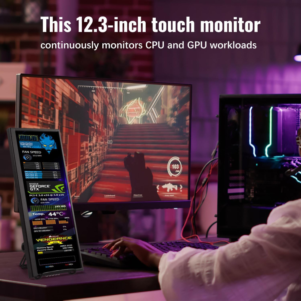 Портативный монитор Prechen 12,3-дюйма HDMI, USBC, 1920 x 720 IPS, угол обзора 178°