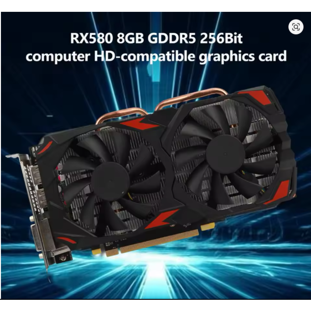Игровая видеокарта RX 580, два вентилятора 256 бит 8 ГБ GDDR5, 16x PCI Express 3.0