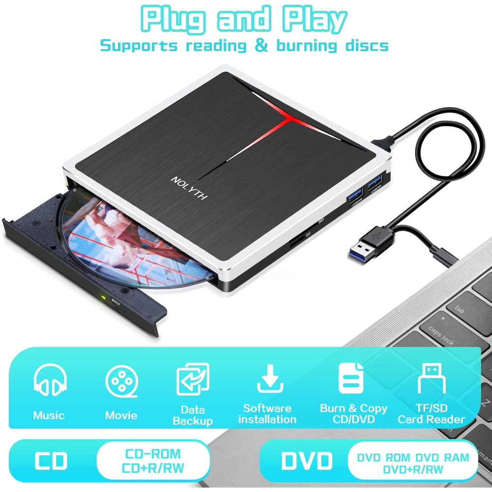 Внешний CD/DVD-привод NOLYTH в футляре с SD/TF-кардридером и 2 USB-портами