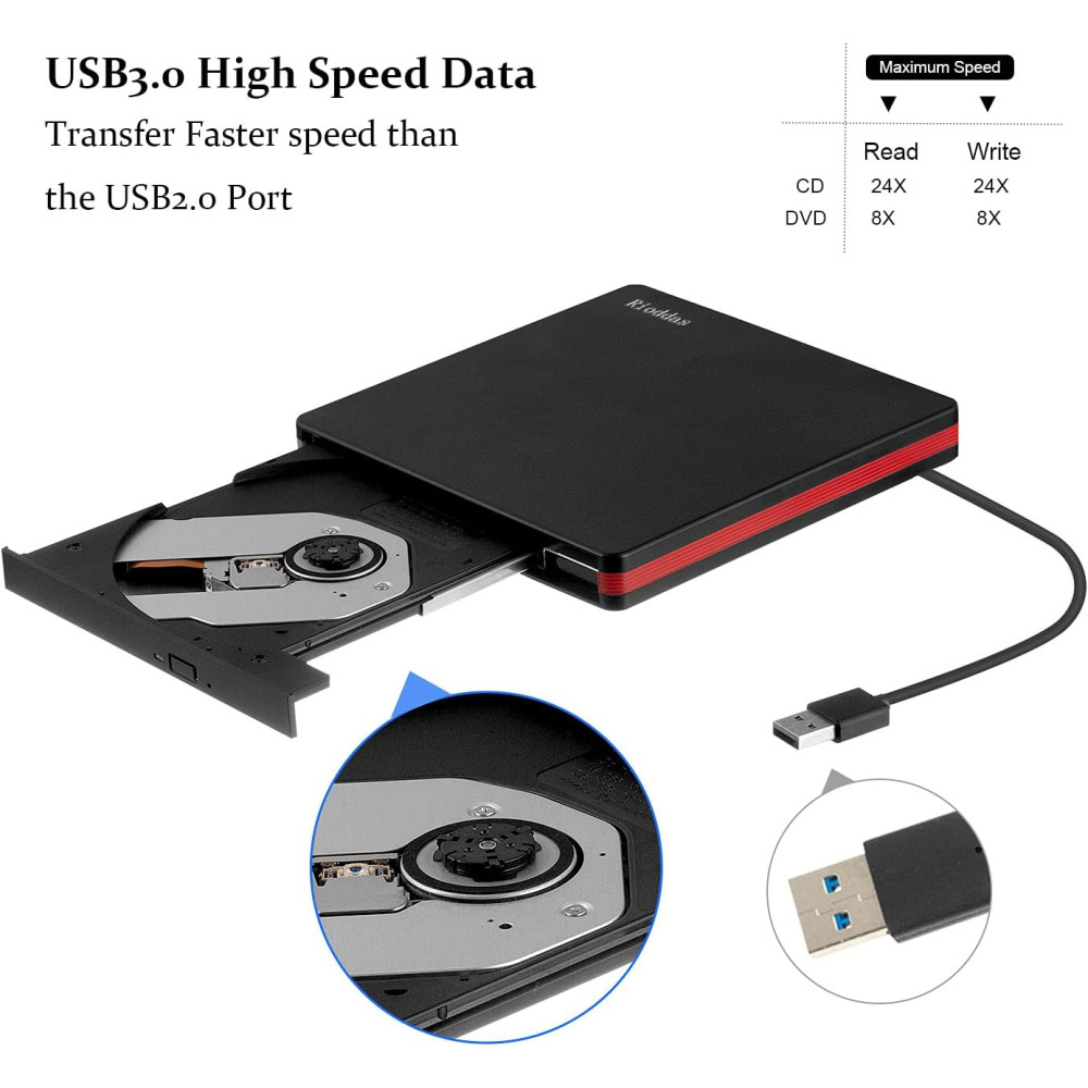 Внешний CD/DVD привод, CD-ROM, CD/DVD +/-RW, Rioddas USB 3.0