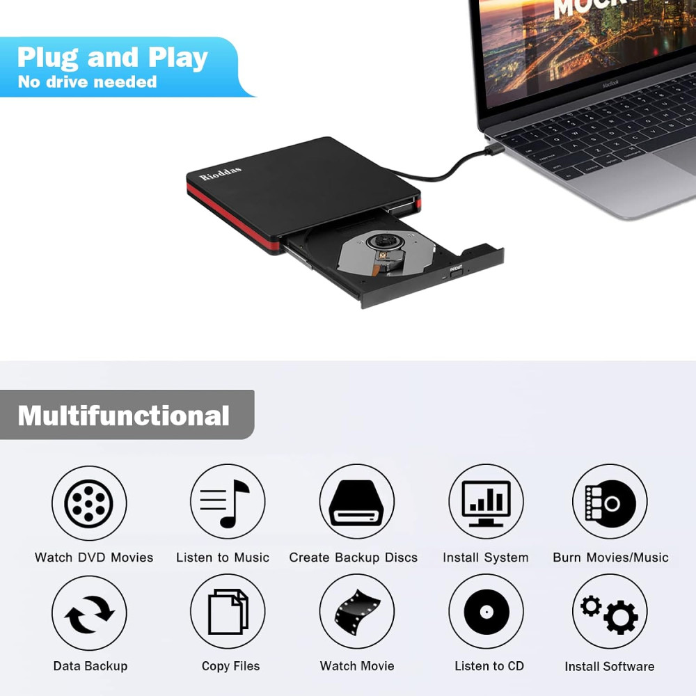Внешний CD/DVD привод, CD-ROM, CD/DVD +/-RW, Rioddas USB 3.0