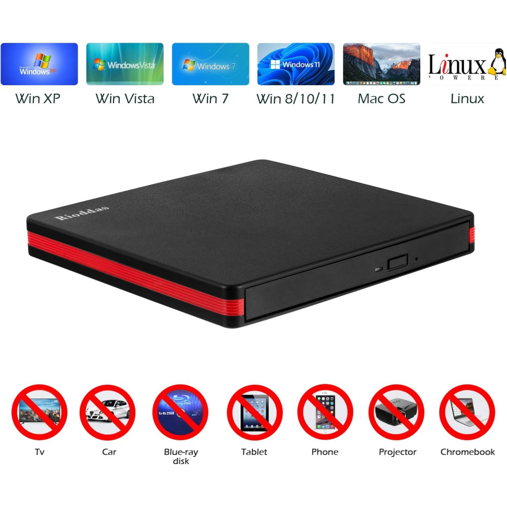 Внешний CD/DVD привод, CD-ROM, CD/DVD +/-RW, Rioddas USB 3.0