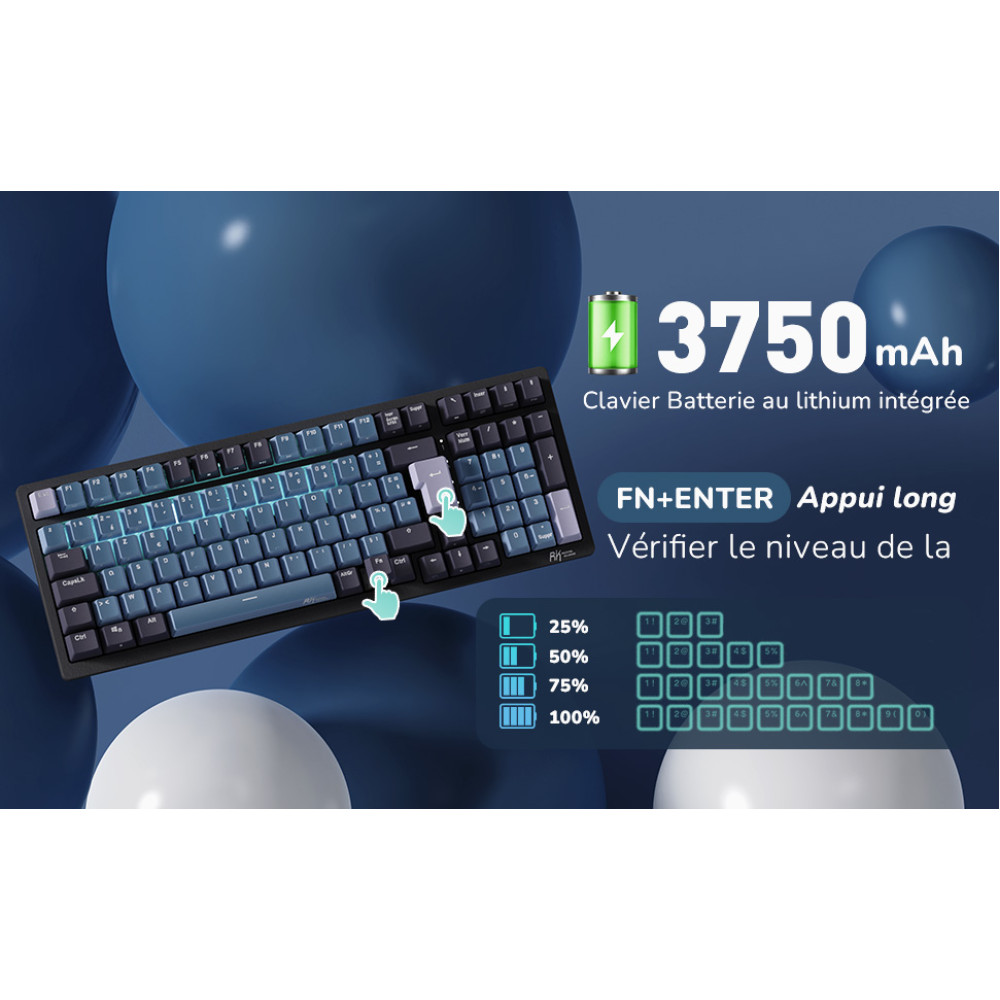 Ігрова клавіатура RK ROYAL KLUDGE RK98, три режими, 2.4G/BT5.1/USB-C, 100 клавіш, гаряча заміна, RGB