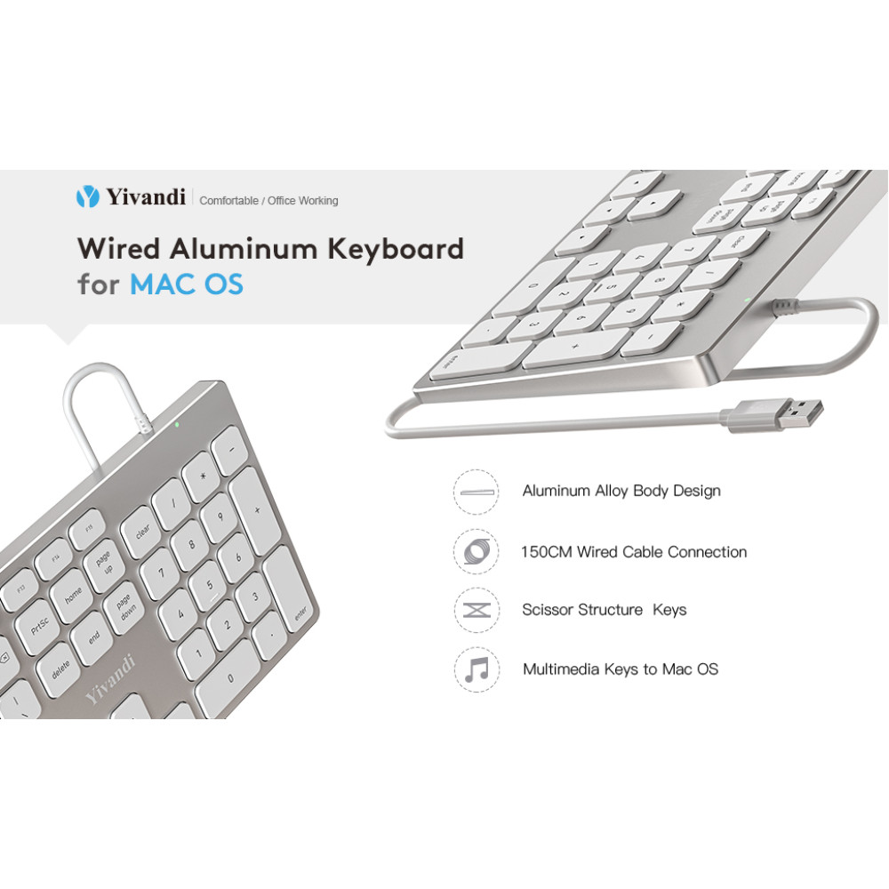 Элегантная Алюминиевая проводная клавиатура Yivandi для Apple Mac OS