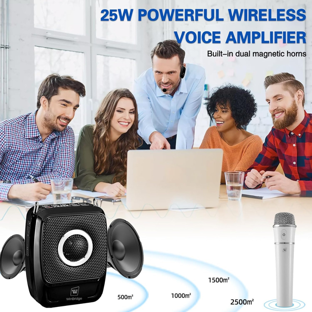 Усилитель голоса WinBridge с двумя микрофонами, мегафон, Bluetooth-динамик с микрофоном 