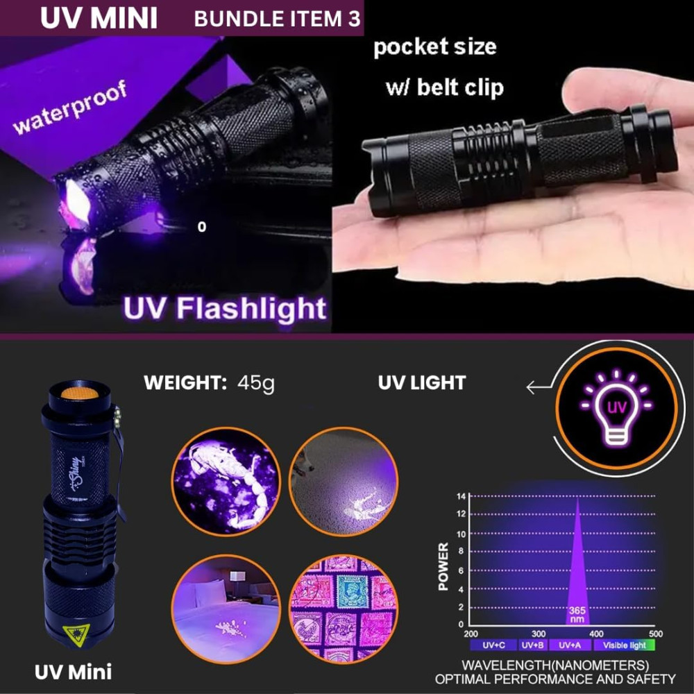 Набор из 3 аккумуляторных фонарей MaxiBright P90.2+ FocusLite Pro P20+ UV Mini, с функцией Power Bank