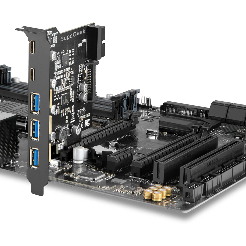 5-портовая карта, плата расширения SupaGeek USB 3.0 PCI-E (2 порта USB-C и 3 порта USB-A) для ПК