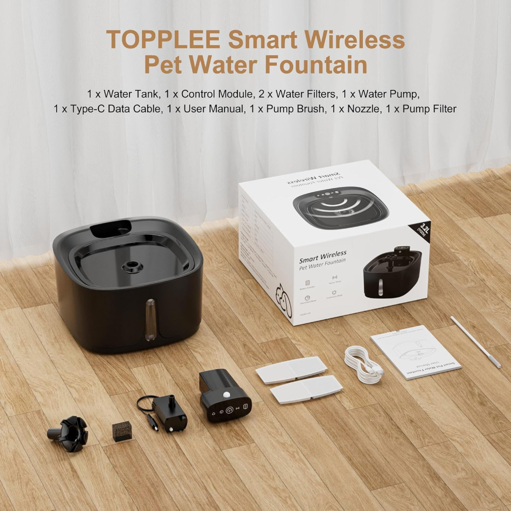 Поилка TOPPLEE фонтан для кошек, собак 3,2 л, аккумуляторный 4000 мАч, с датчиком движения